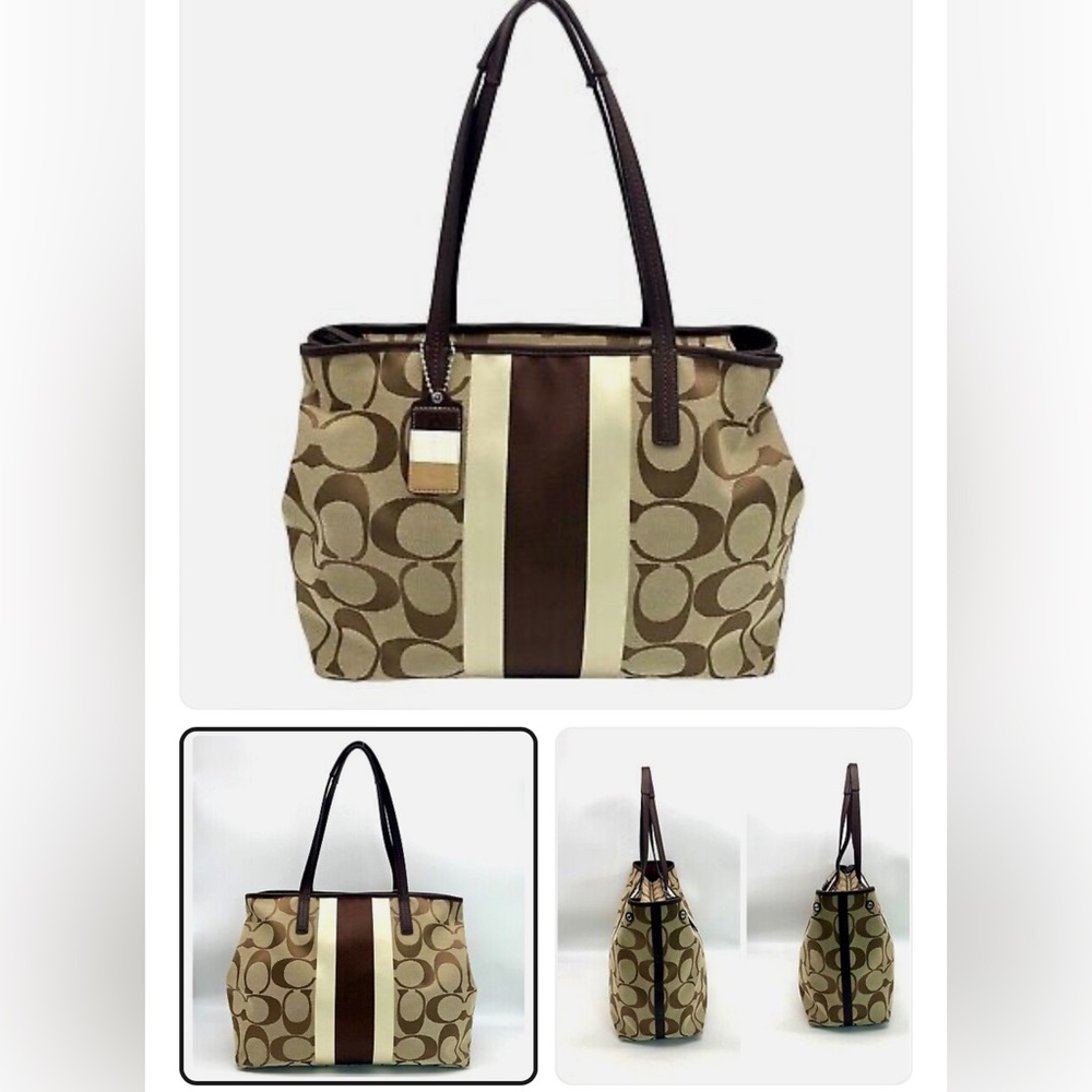 AUTHENTIC COACH 10054 Signature Khaki Mahogany MONOGRAM large weekend Tote Bag